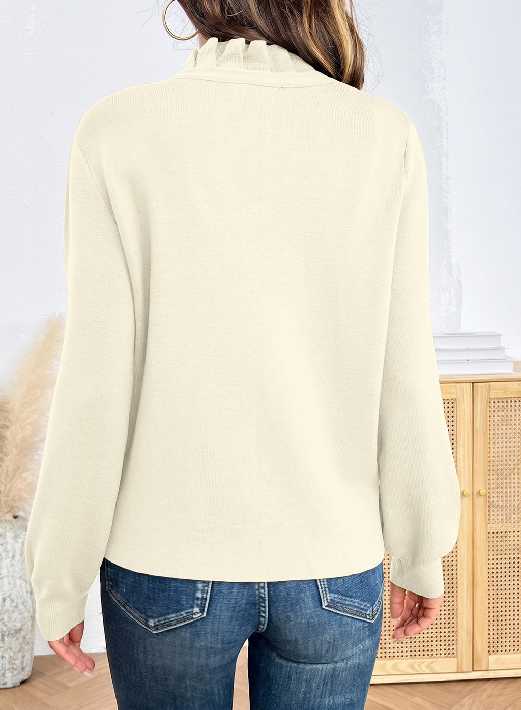 Dokotoo Cardigan Sweaters for Women Long Sleeve Stand Collar Ruffle Button Down Cardigans