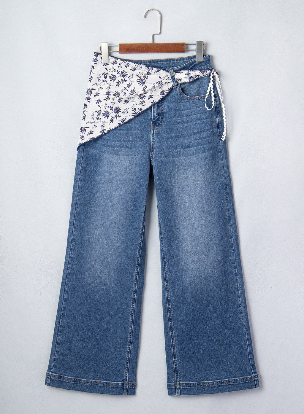 Jeans for Women Wide Leg Denim Stretch Pants with Scarf Belt