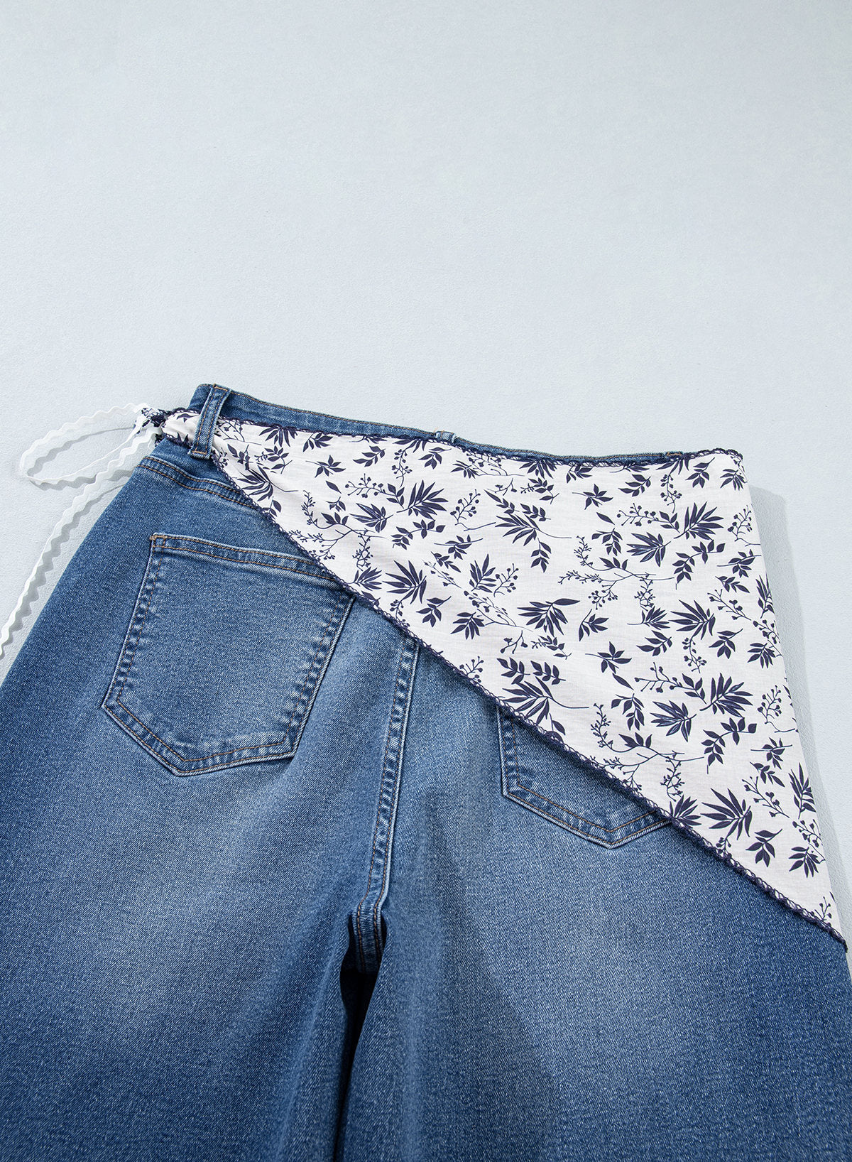 Jeans for Women Wide Leg Denim Stretch Pants with Scarf Belt