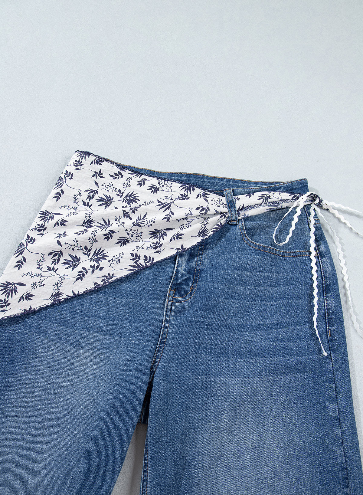 Jeans for Women Wide Leg Denim Stretch Pants with Scarf Belt