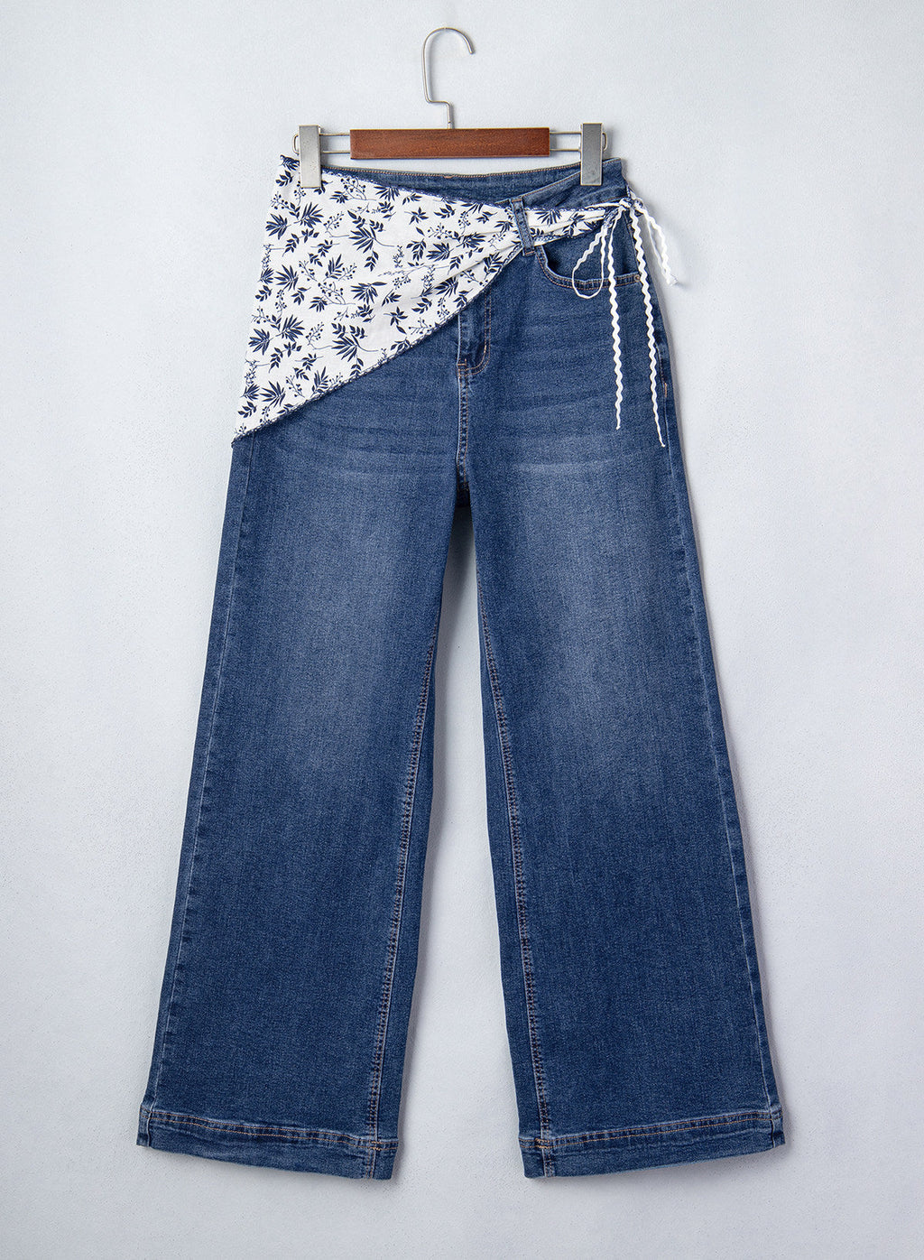 Jeans for Women Wide Leg Denim Stretch Pants with Scarf Belt