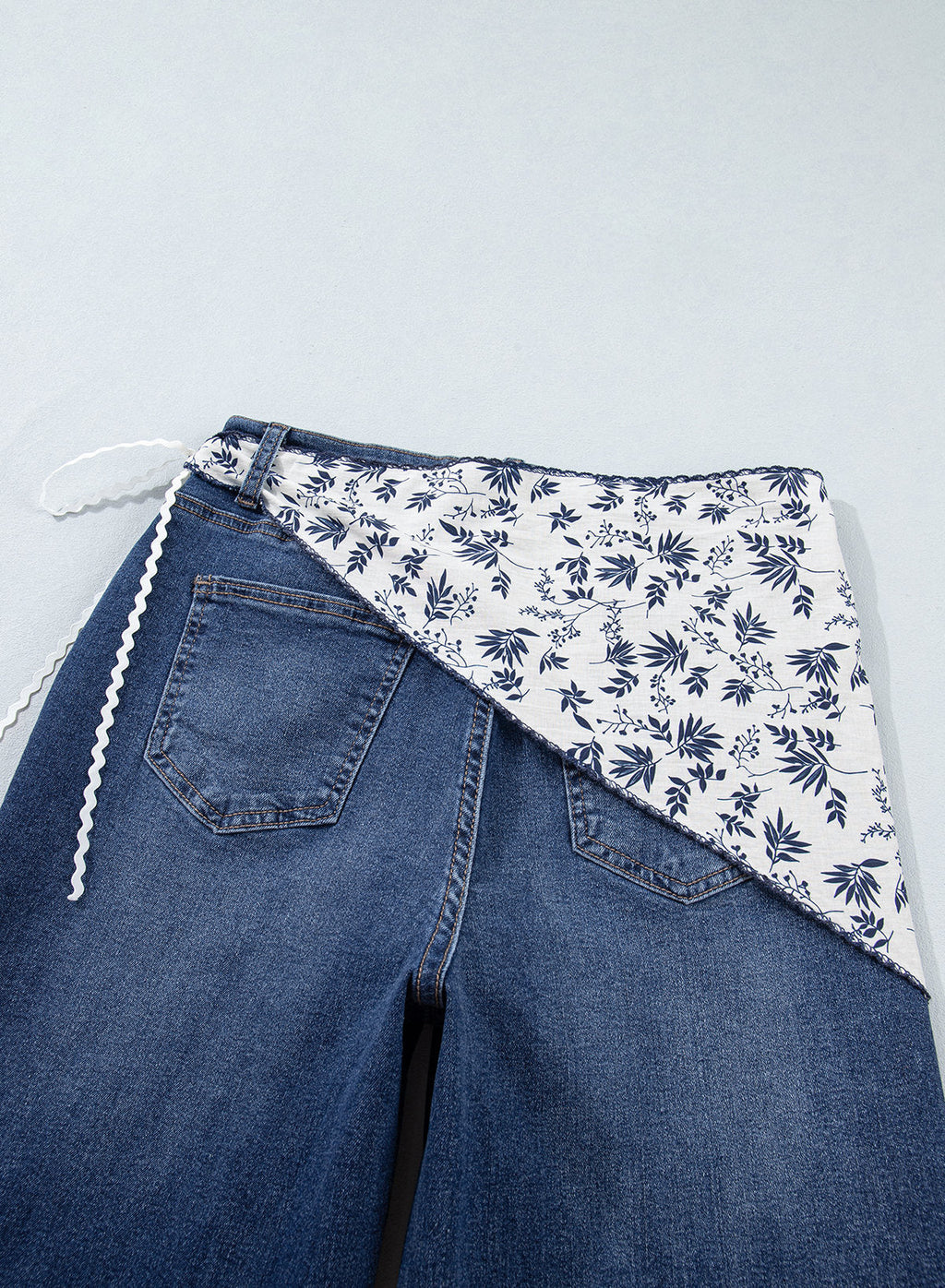 Jeans for Women Wide Leg Denim Stretch Pants with Scarf Belt