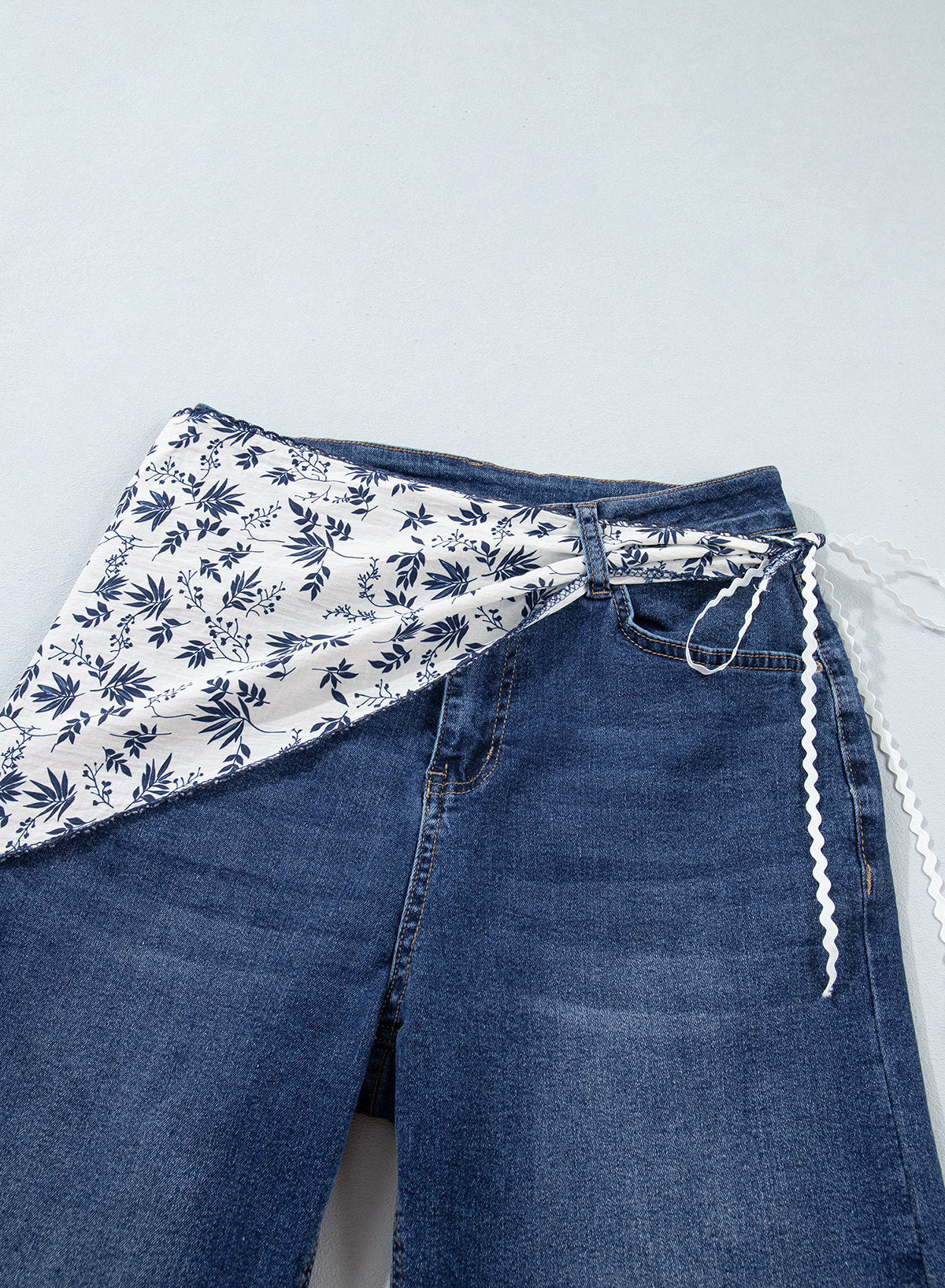 Jeans for Women Wide Leg Denim Stretch Pants with Scarf Belt
