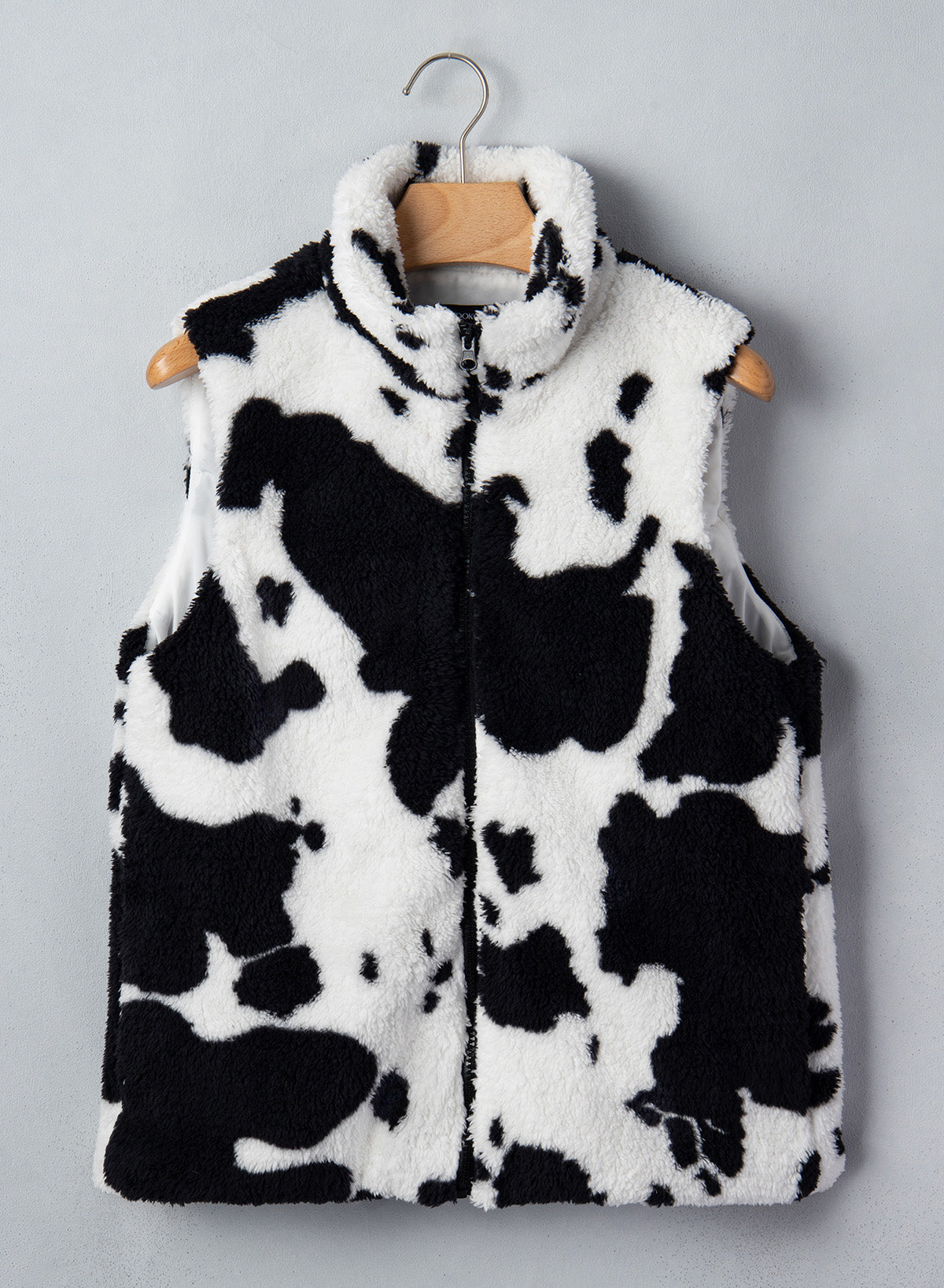 Dokotoo Womens Fleece Vest Zip Up Cow Print Sherpa Sleeveless Jacket