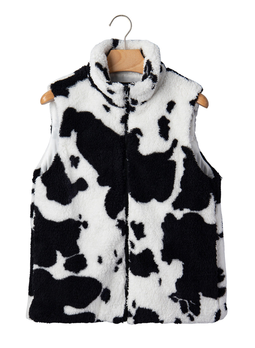 Dokotoo Womens Fleece Vest Zip Up Cow Print Sherpa Sleeveless Jacket