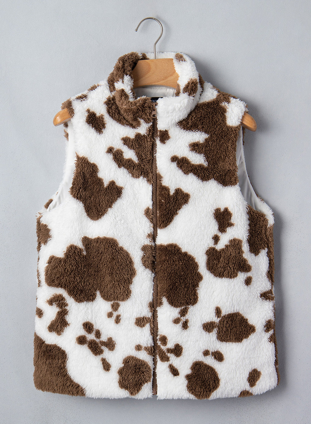 Dokotoo Womens Fleece Vest Zip Up Cow Print Sherpa Sleeveless Jacket