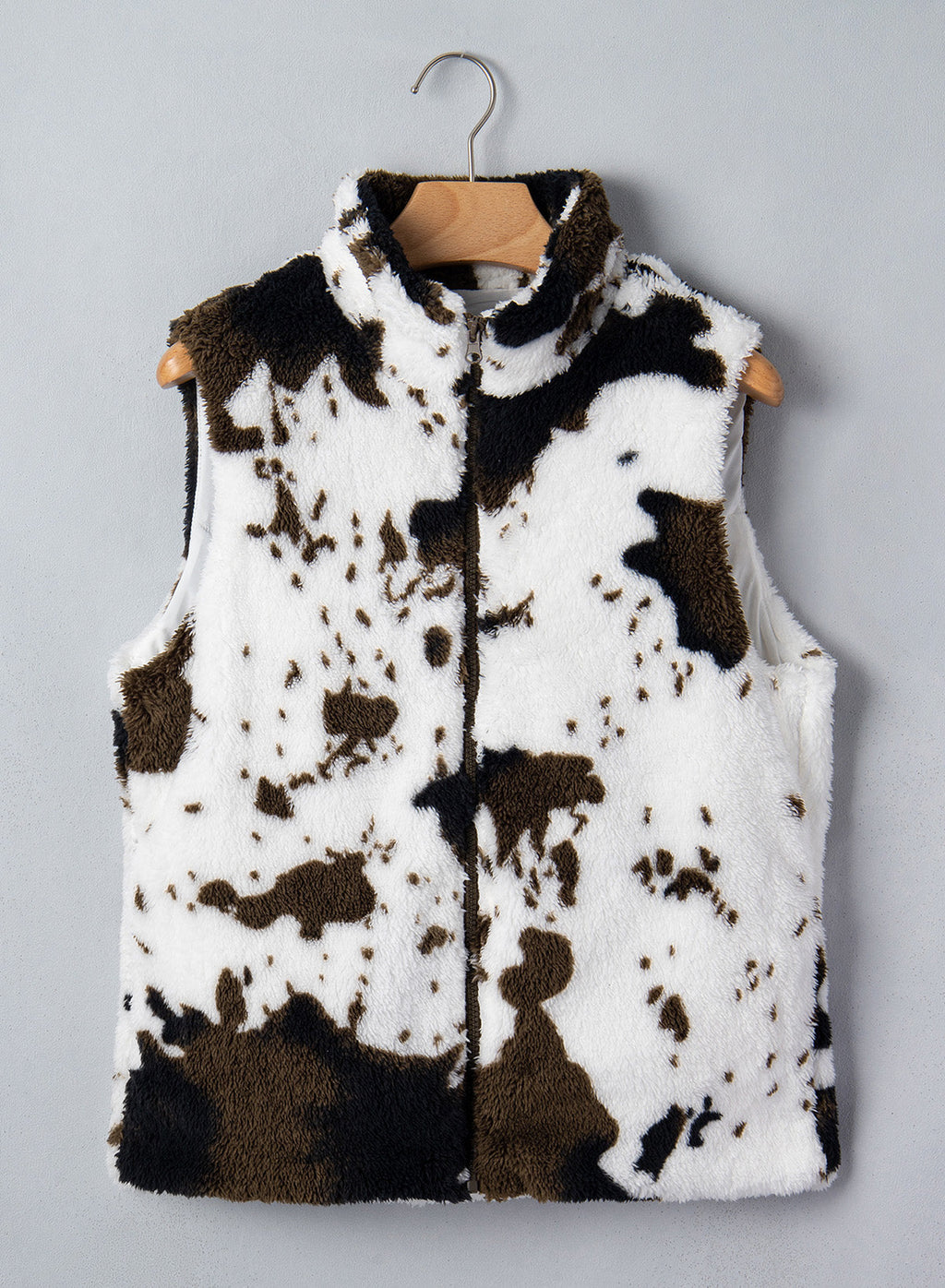 Dokotoo Womens Fleece Vest Zip Up Cow Print Sherpa Sleeveless Jacket