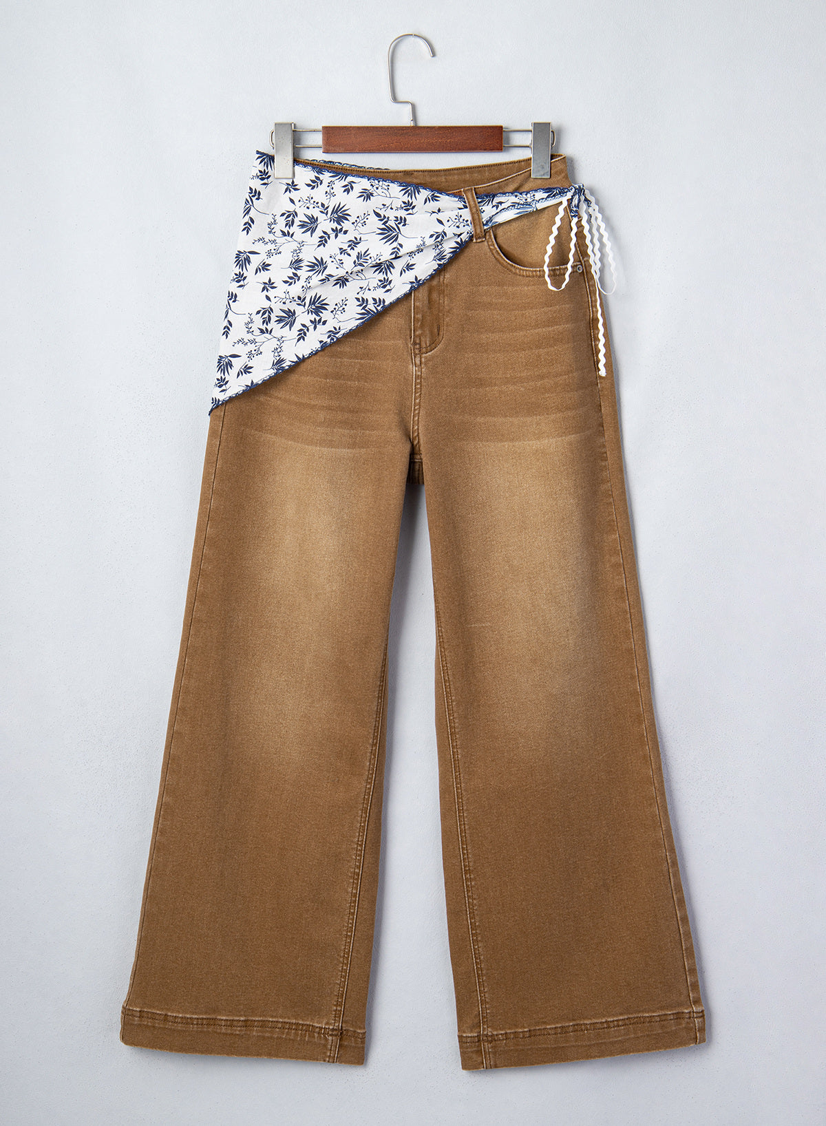 Jeans for Women Wide Leg Denim Stretch Pants with Scarf Belt