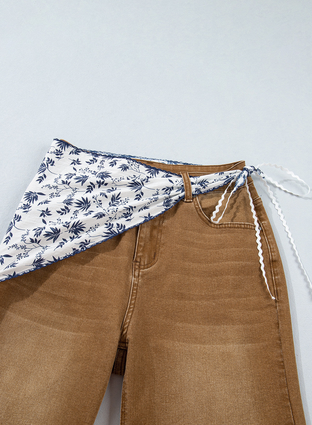 Jeans for Women Wide Leg Denim Stretch Pants with Scarf Belt