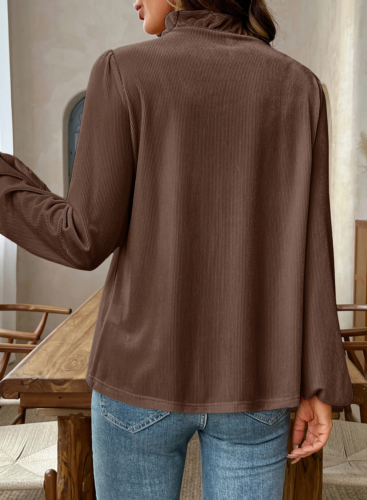 Dokotoo Womens Tops Ruffle V Neck Button Long Sleeve Shirts for Women