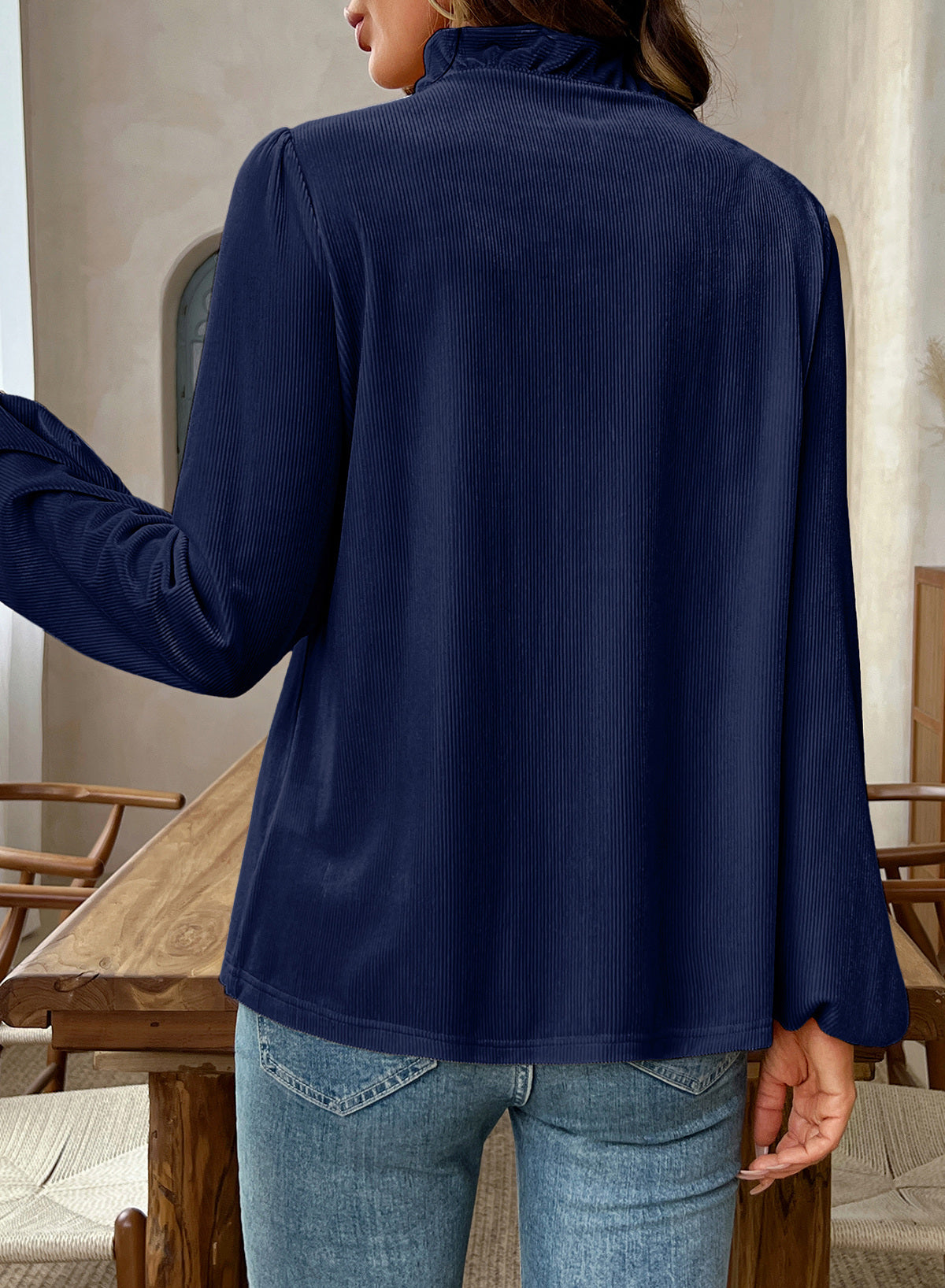 Dokotoo Womens Tops Ruffle V Neck Button Long Sleeve Shirts for Women