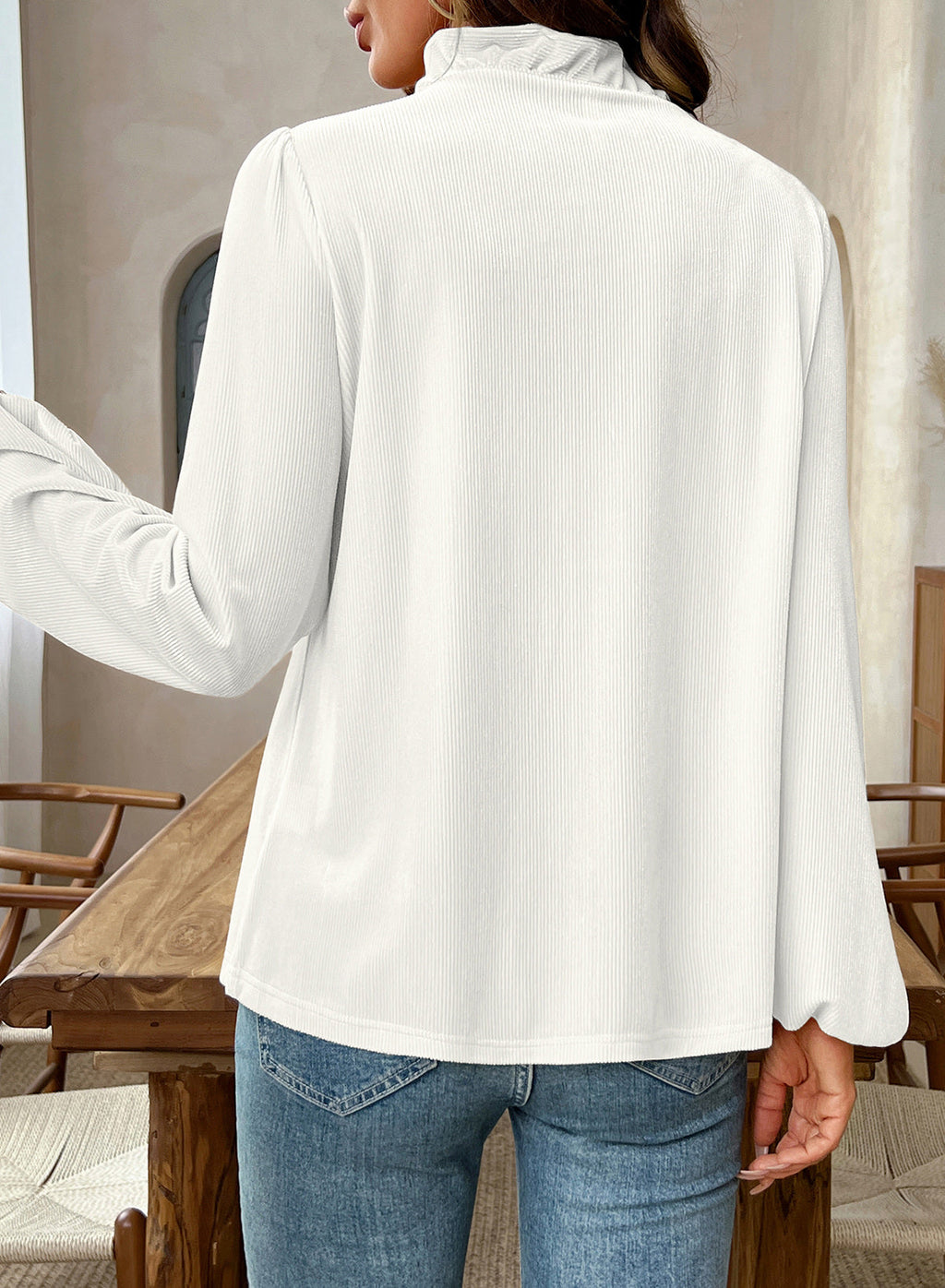 Dokotoo Womens Tops Ruffle V Neck Button Long Sleeve Shirts for Women