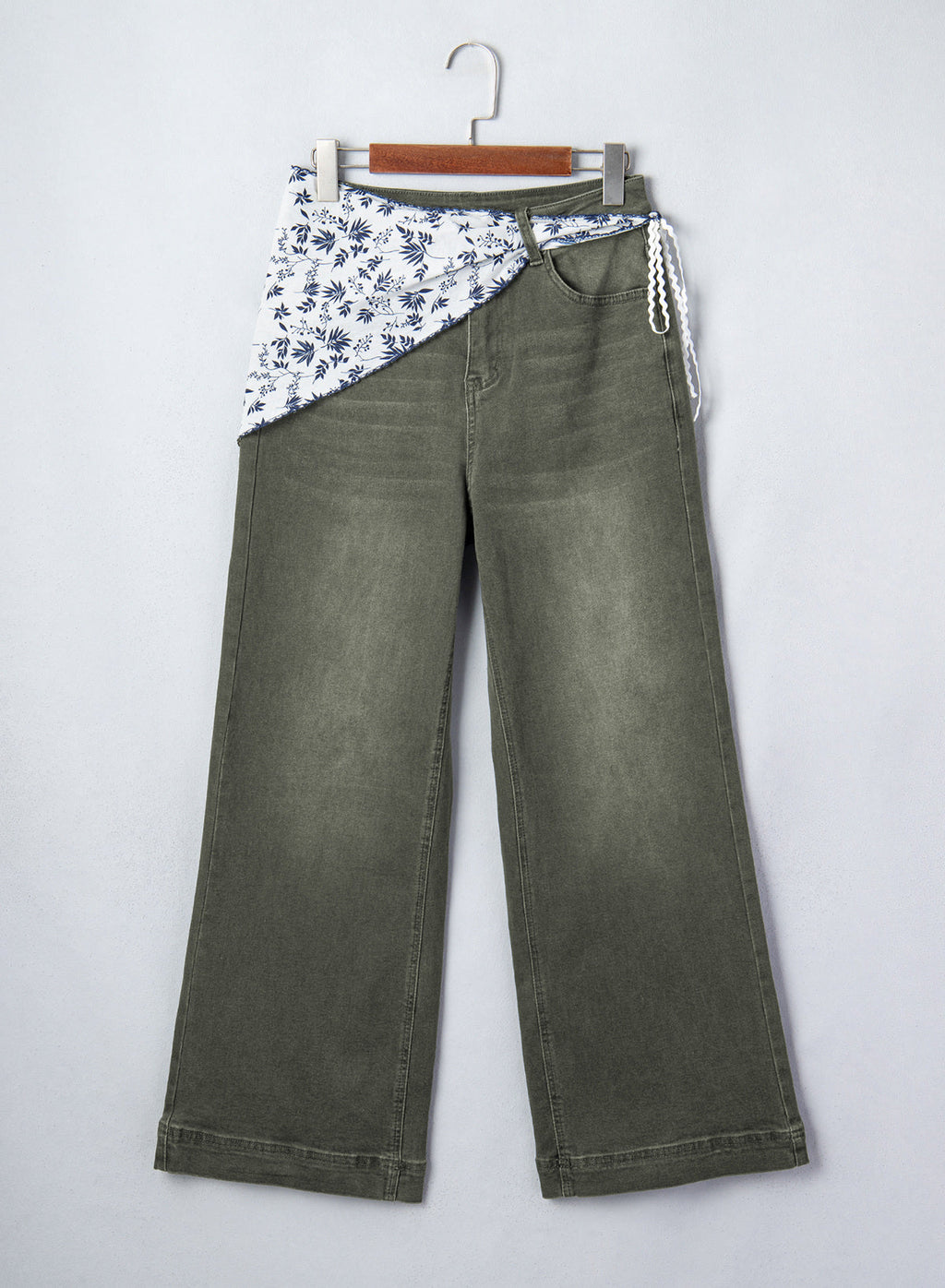 Jeans for Women Wide Leg Denim Stretch Pants with Scarf Belt