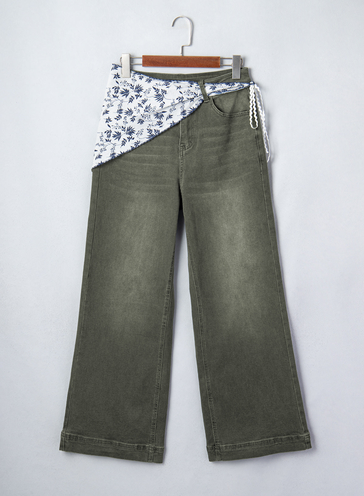 Jeans for Women Wide Leg Denim Stretch Pants with Scarf Belt