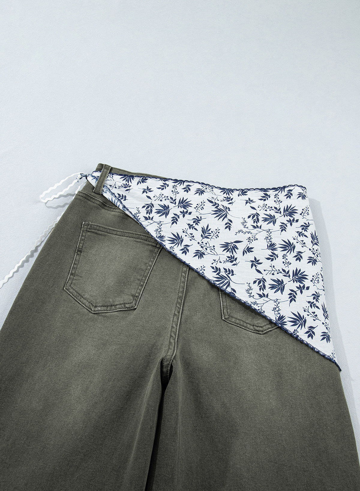 Jeans for Women Wide Leg Denim Stretch Pants with Scarf Belt