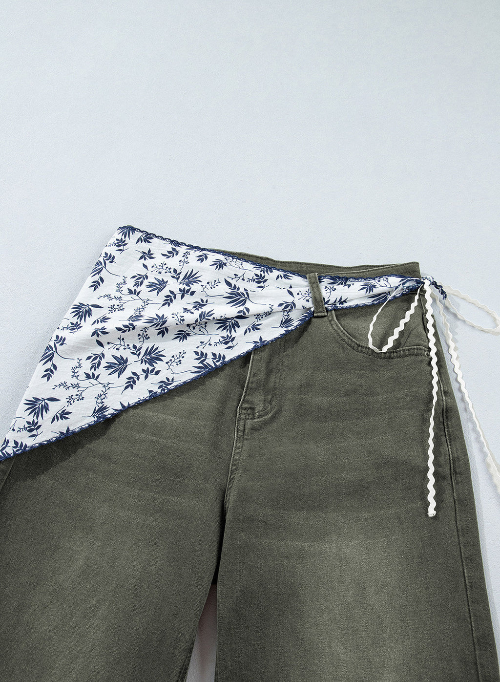 Jeans for Women Wide Leg Denim Stretch Pants with Scarf Belt