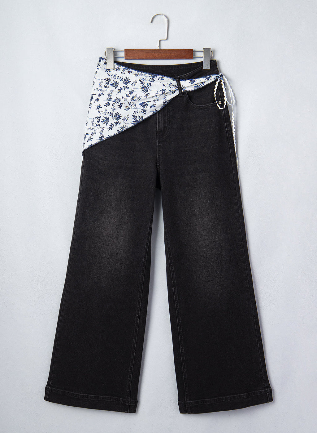 Jeans for Women Wide Leg Denim Stretch Pants with Scarf Belt