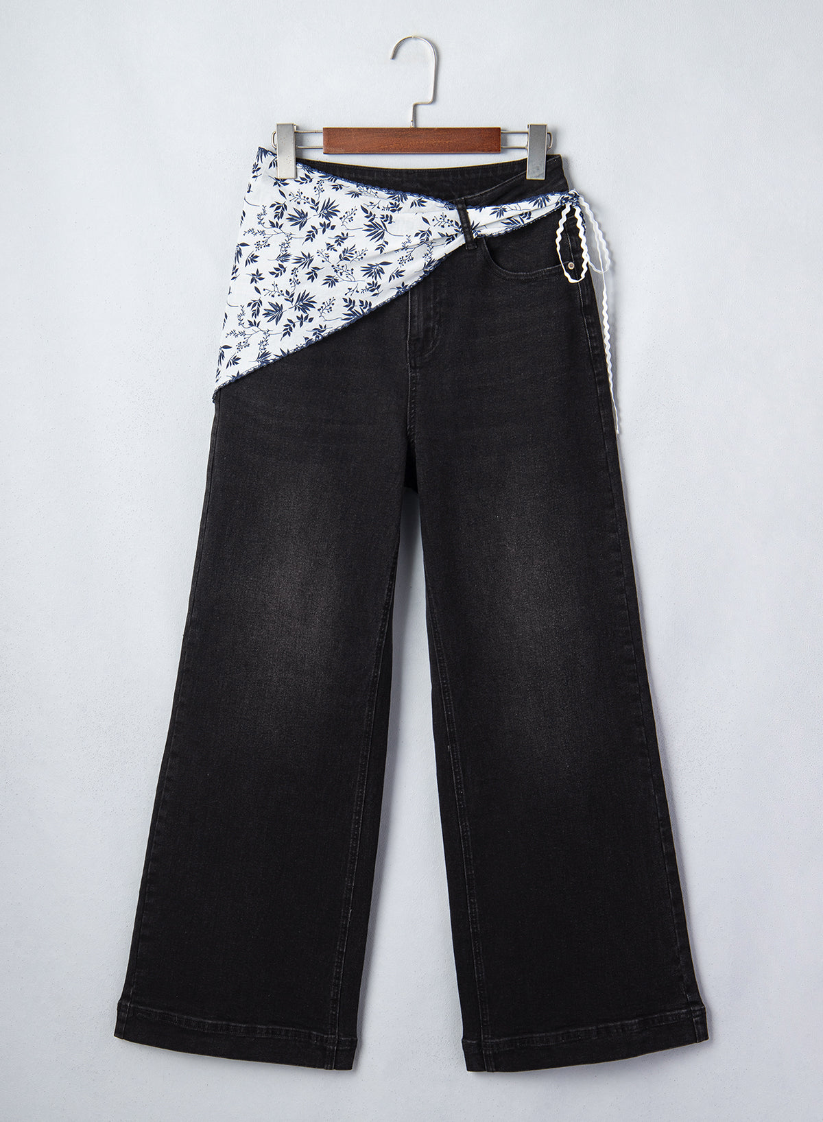 Jeans for Women Wide Leg Denim Stretch Pants with Scarf Belt