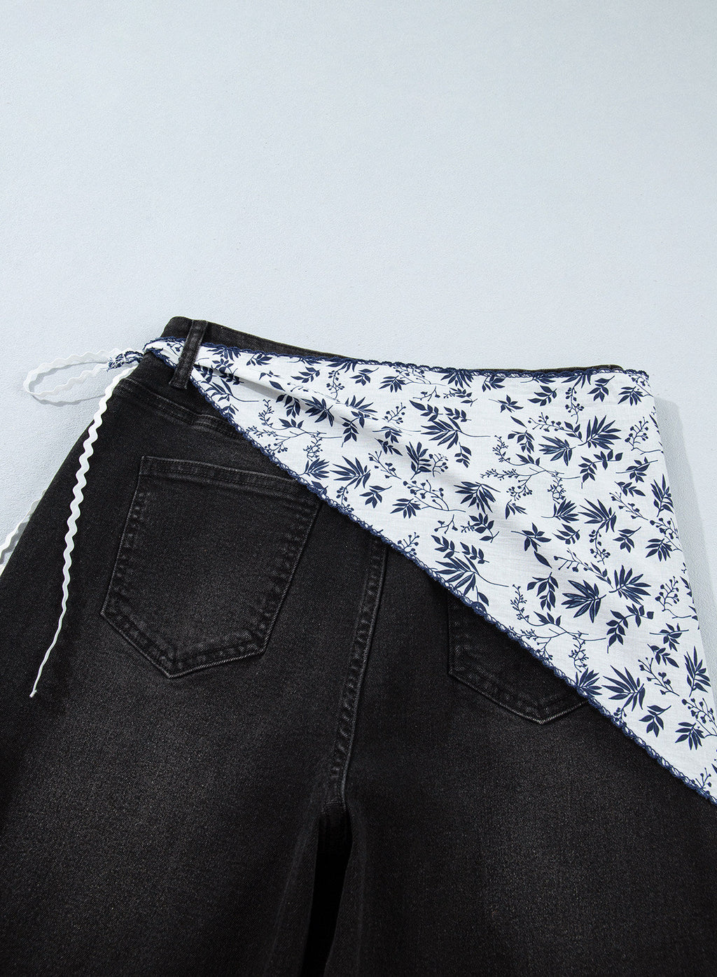 Jeans for Women Wide Leg Denim Stretch Pants with Scarf Belt