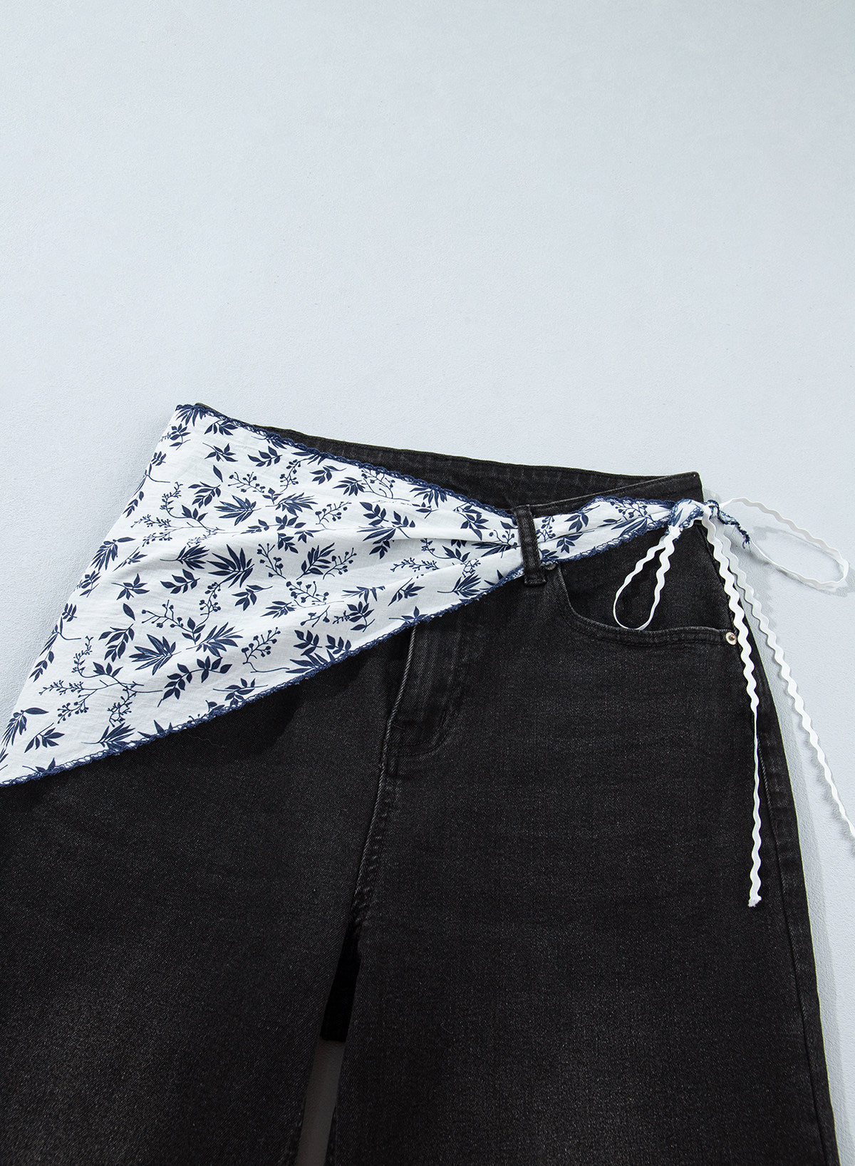 Jeans for Women Wide Leg Denim Stretch Pants with Scarf Belt