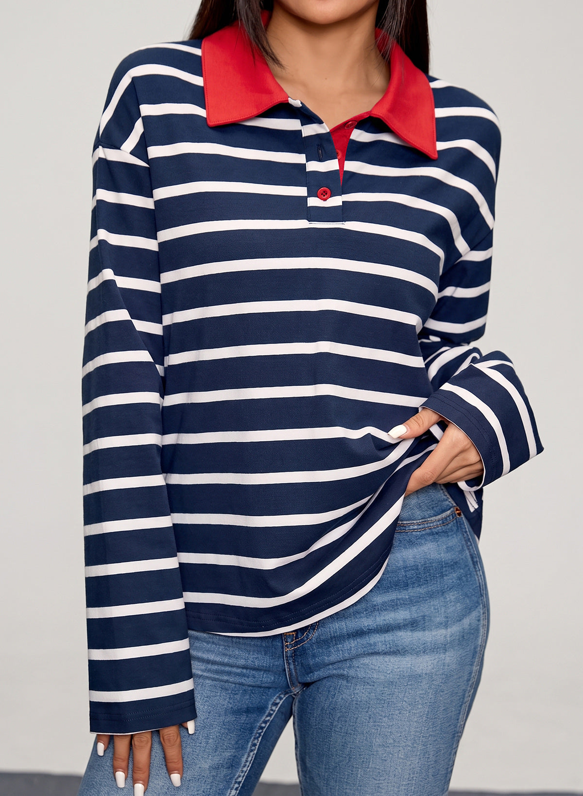 Dokotoo Womens Tops Long Sleeve Striped Color Block Button Down Shirts