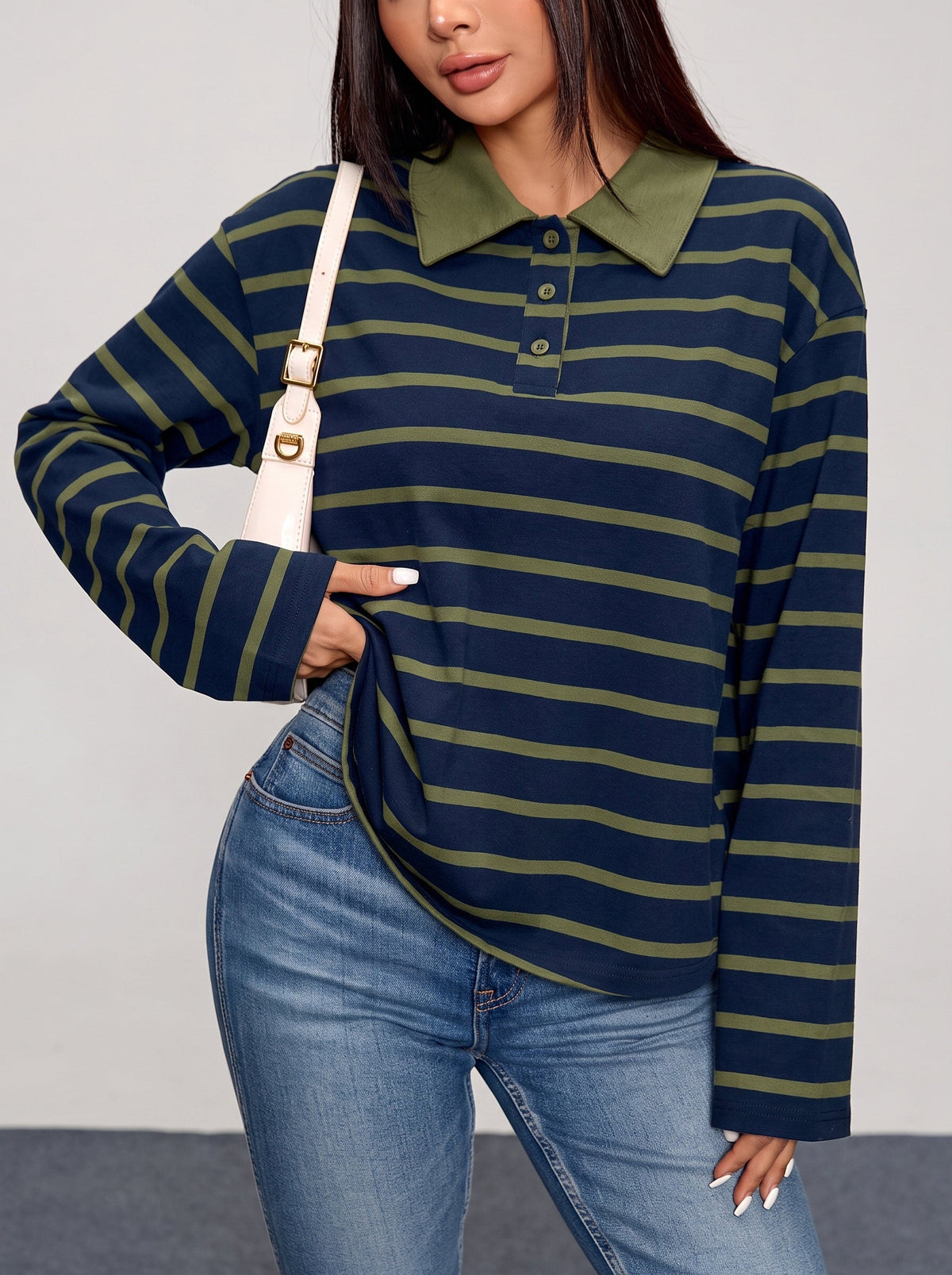 Dokotoo Womens Tops Long Sleeve Striped Color Block Button Down Shirts