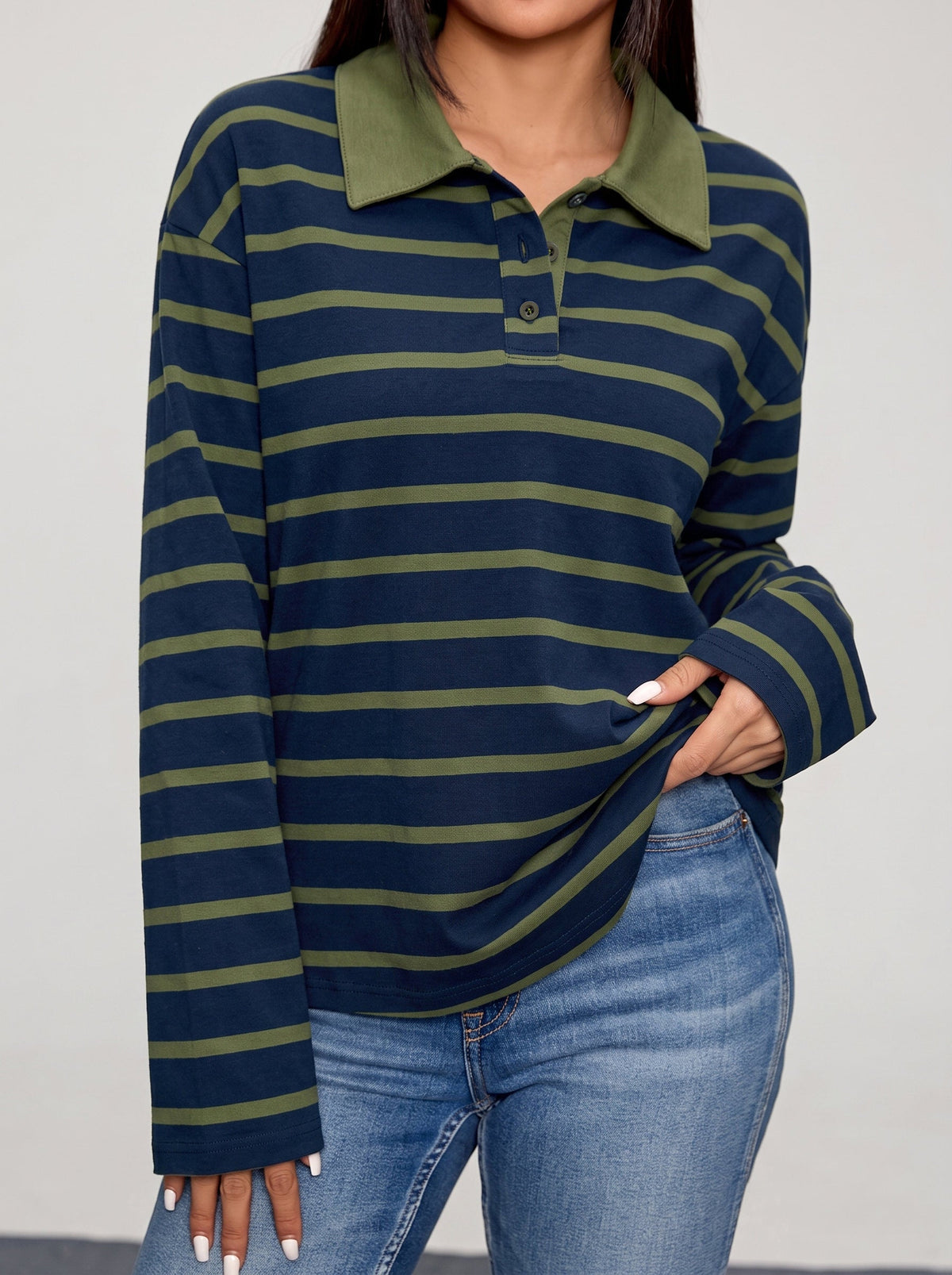 Dokotoo Womens Tops Long Sleeve Striped Color Block Button Down Shirts
