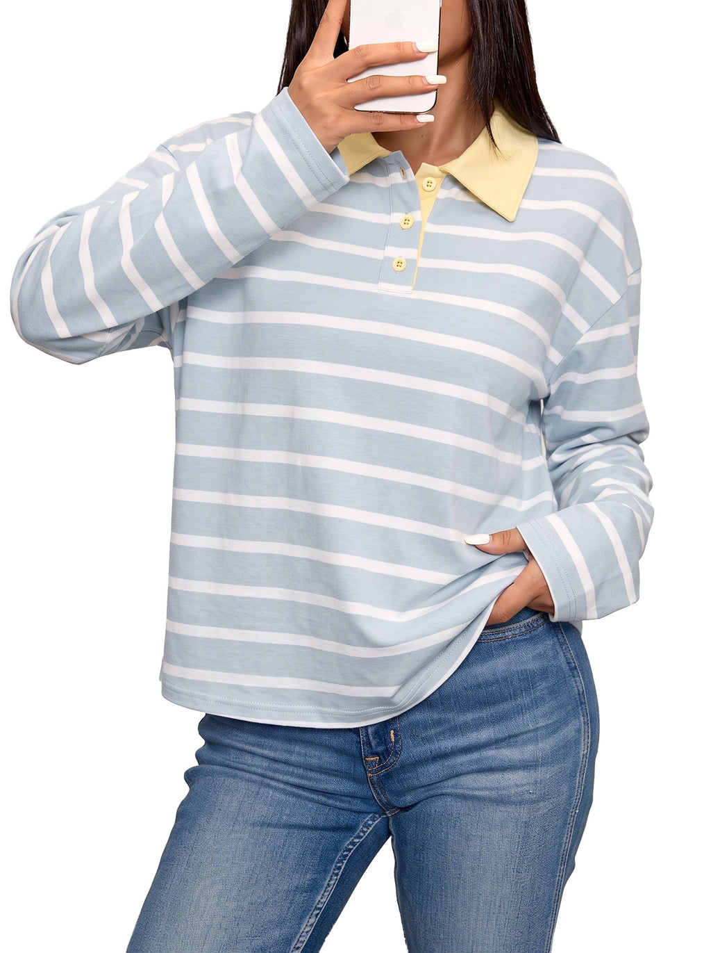 Dokotoo Womens Tops Long Sleeve Striped Color Block Button Down Shirts