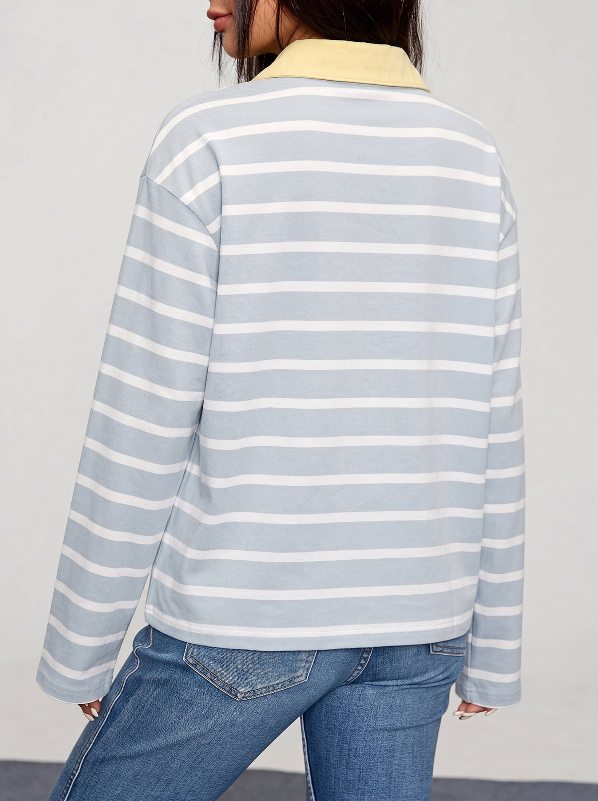 Dokotoo Womens Tops Long Sleeve Striped Color Block Button Down Shirts