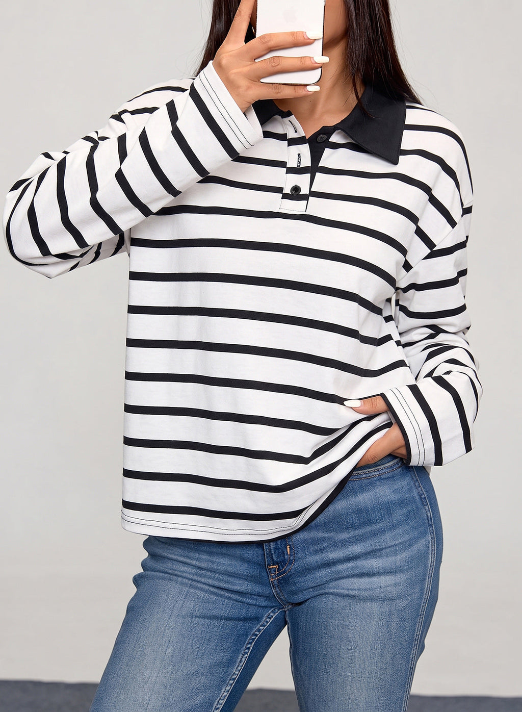Dokotoo Womens Tops Long Sleeve Striped Color Block Button Down Shirts