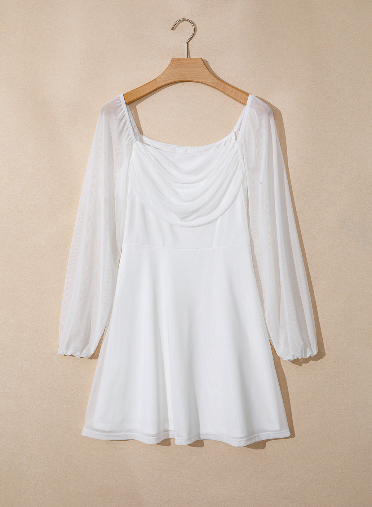 Dokotoo Women's Long Lantern Sleeve Square Neck Smocked A-Line Mini Dresses