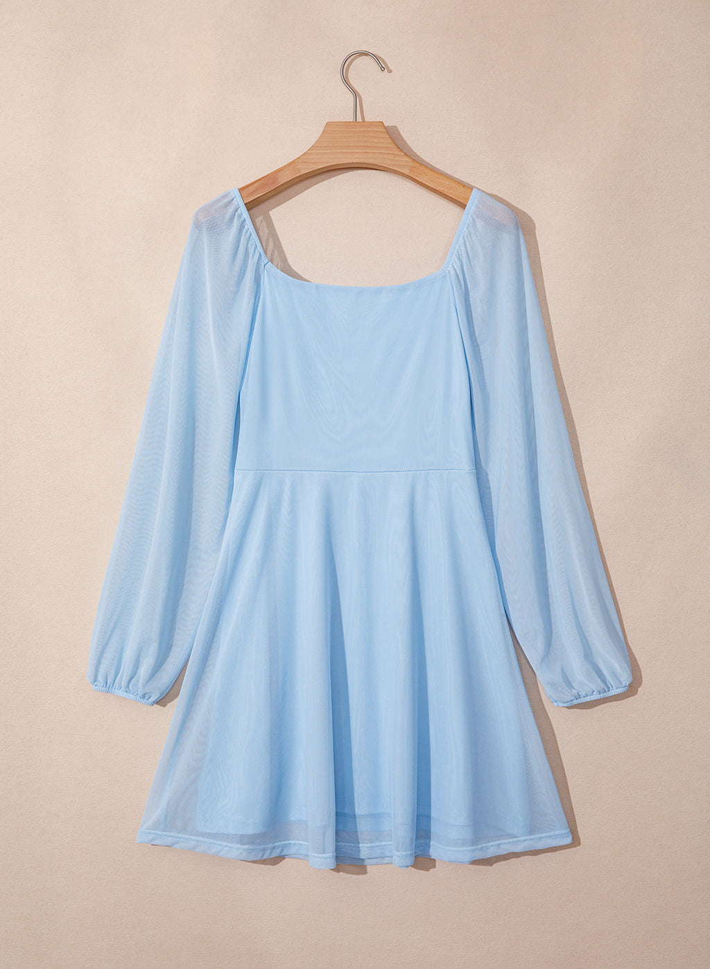 Dokotoo Women's Long Lantern Sleeve Square Neck Smocked A-Line Mini Dresses