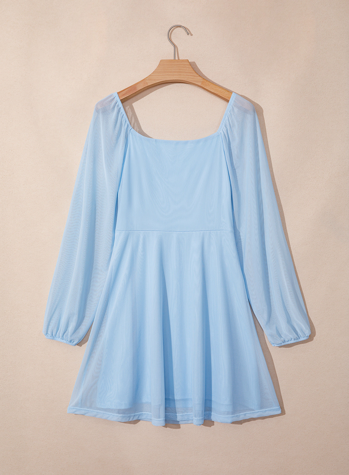 Dokotoo Women's Long Lantern Sleeve Square Neck Smocked A-Line Mini Dresses