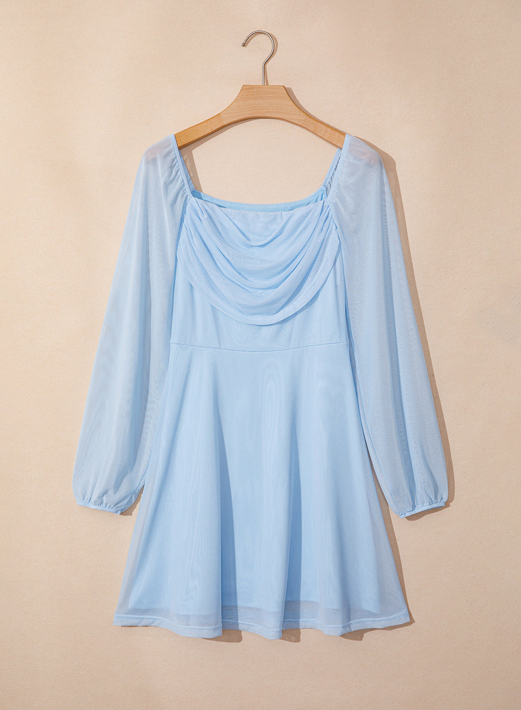 Dokotoo Women's Long Lantern Sleeve Square Neck Smocked A-Line Mini Dresses