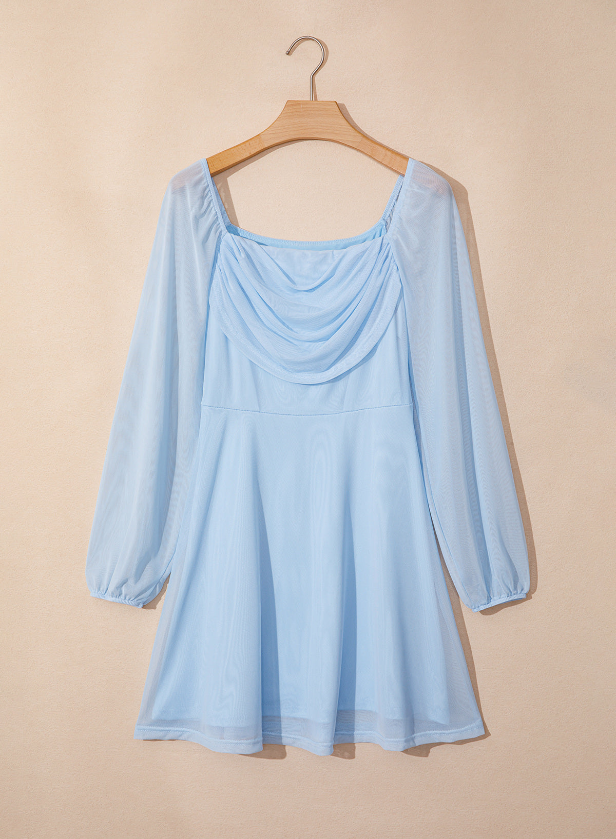 Dokotoo Women's Long Lantern Sleeve Square Neck Smocked A-Line Mini Dresses