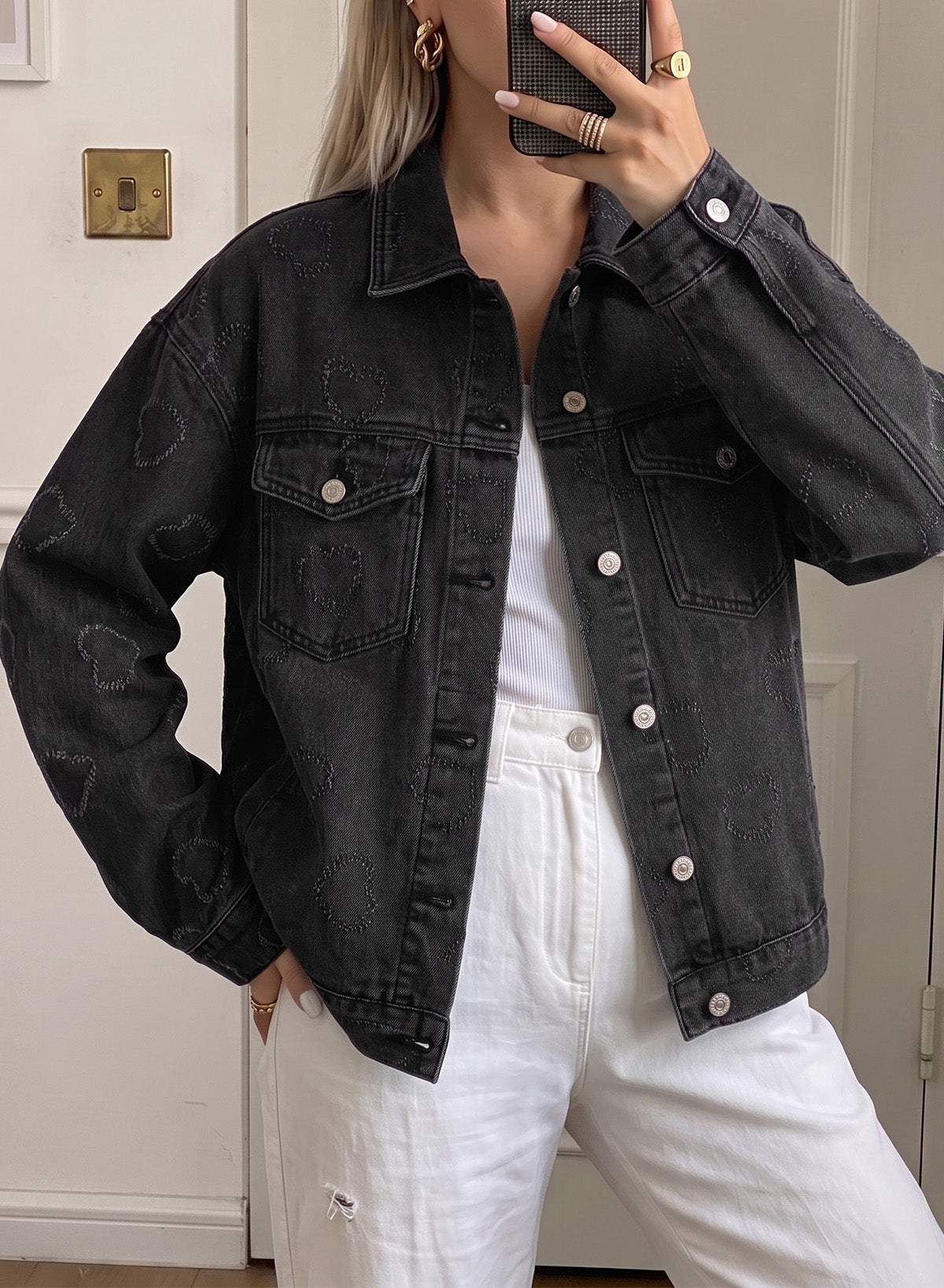 Dokotoo Womens Denim Jacket Oversized Button Down Jean Coats with Pockets