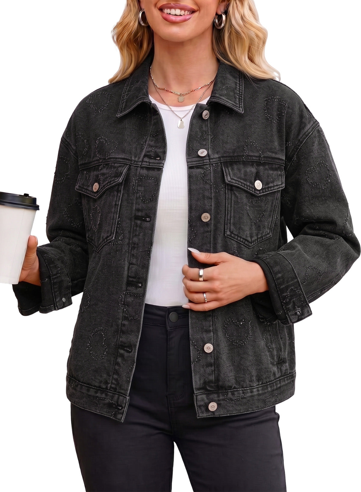 Dokotoo Womens Denim Jacket Oversized Button Down Jean Coats with Pockets