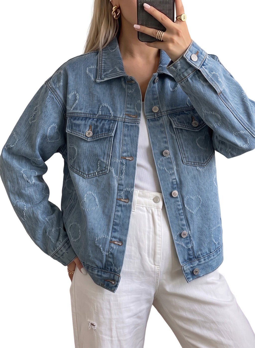 Dokotoo Womens Denim Jacket Oversized Button Down Jean Coats with Pockets
