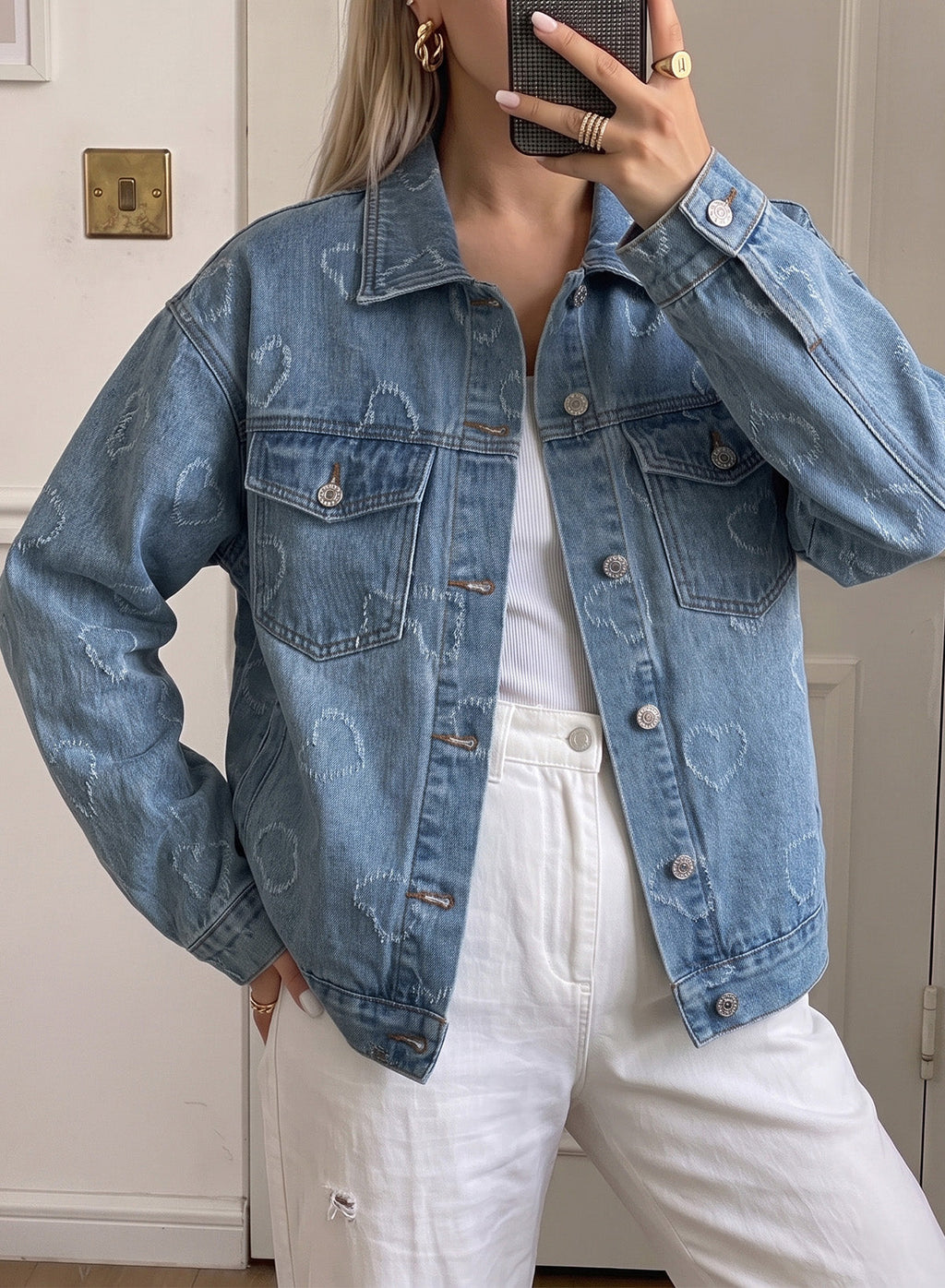 Dokotoo Womens Denim Jacket Oversized Button Down Jean Coats with Pockets