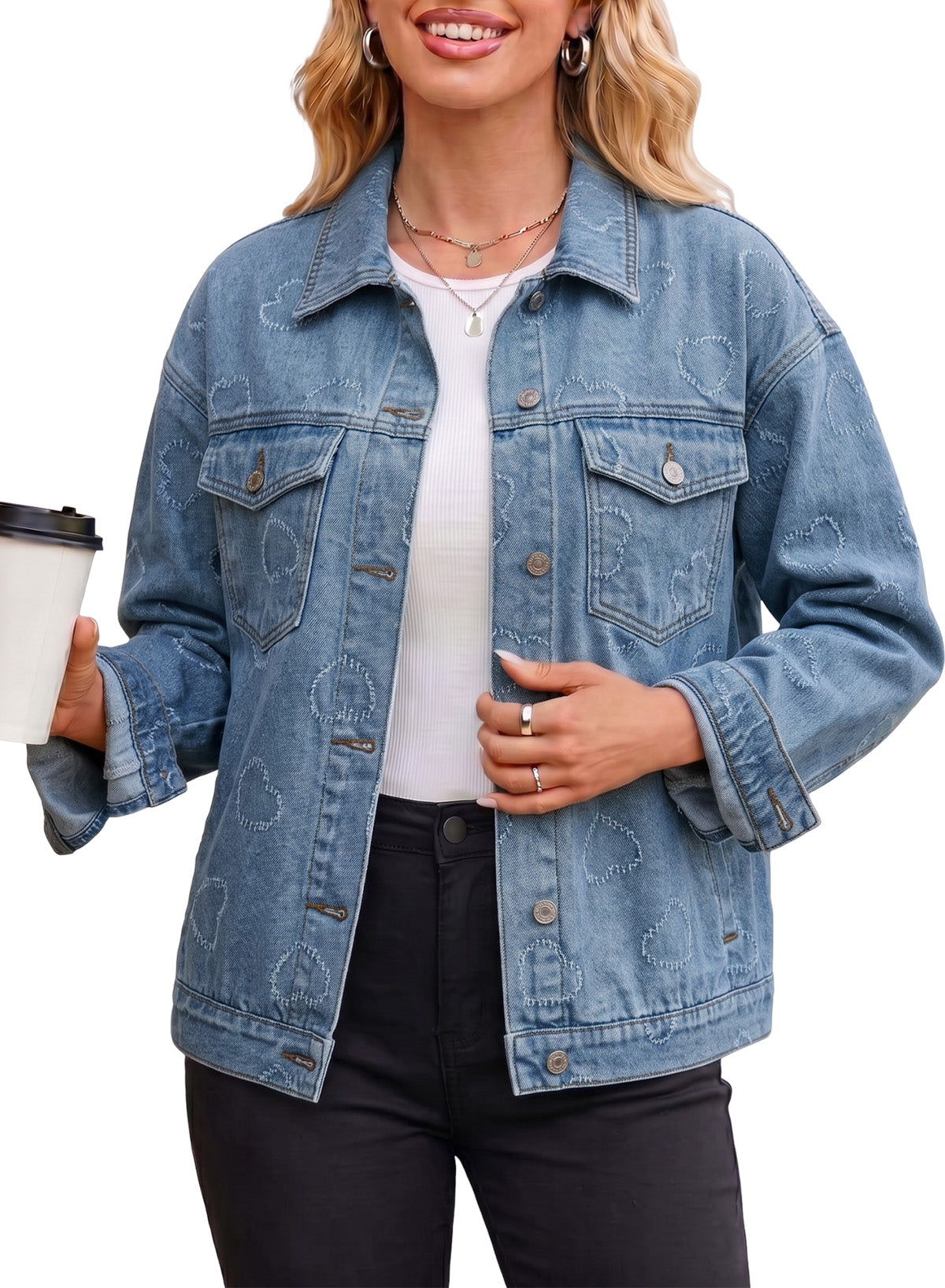 Dokotoo Womens Denim Jacket Oversized Button Down Jean Coats with Pockets