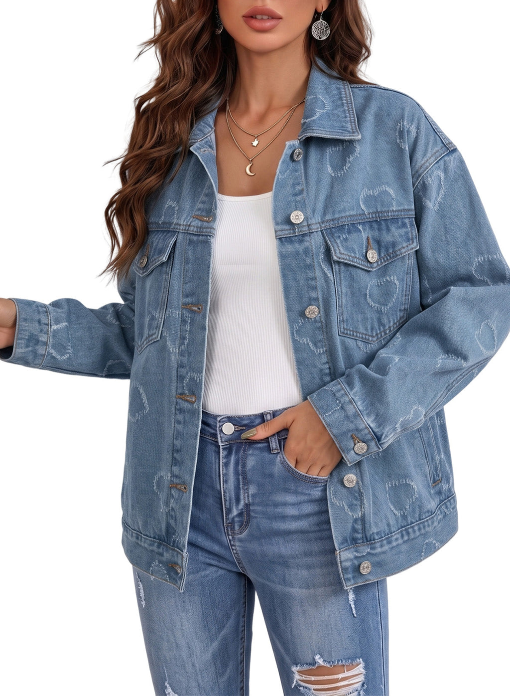 Dokotoo Womens Denim Jacket Oversized Button Down Jean Coats with Pockets