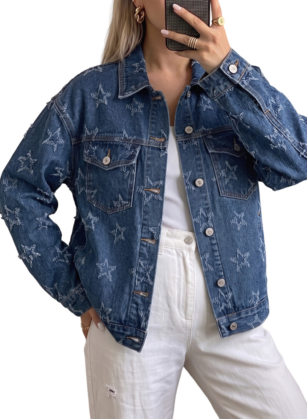 Dokotoo Womens Denim Jacket Oversized Button Down Jean Coats with Pockets