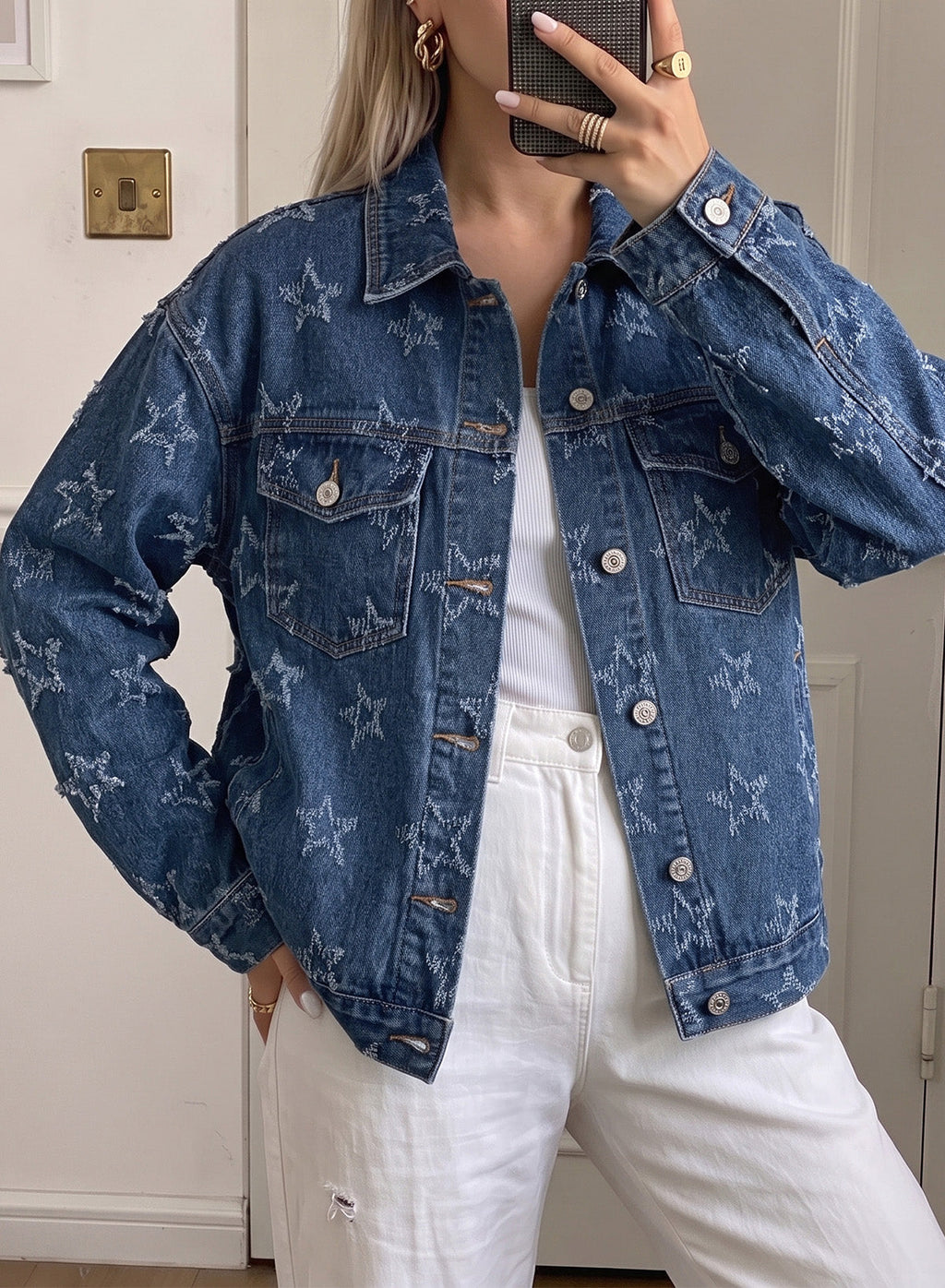 Dokotoo Womens Denim Jacket Oversized Button Down Jean Coats with Pockets