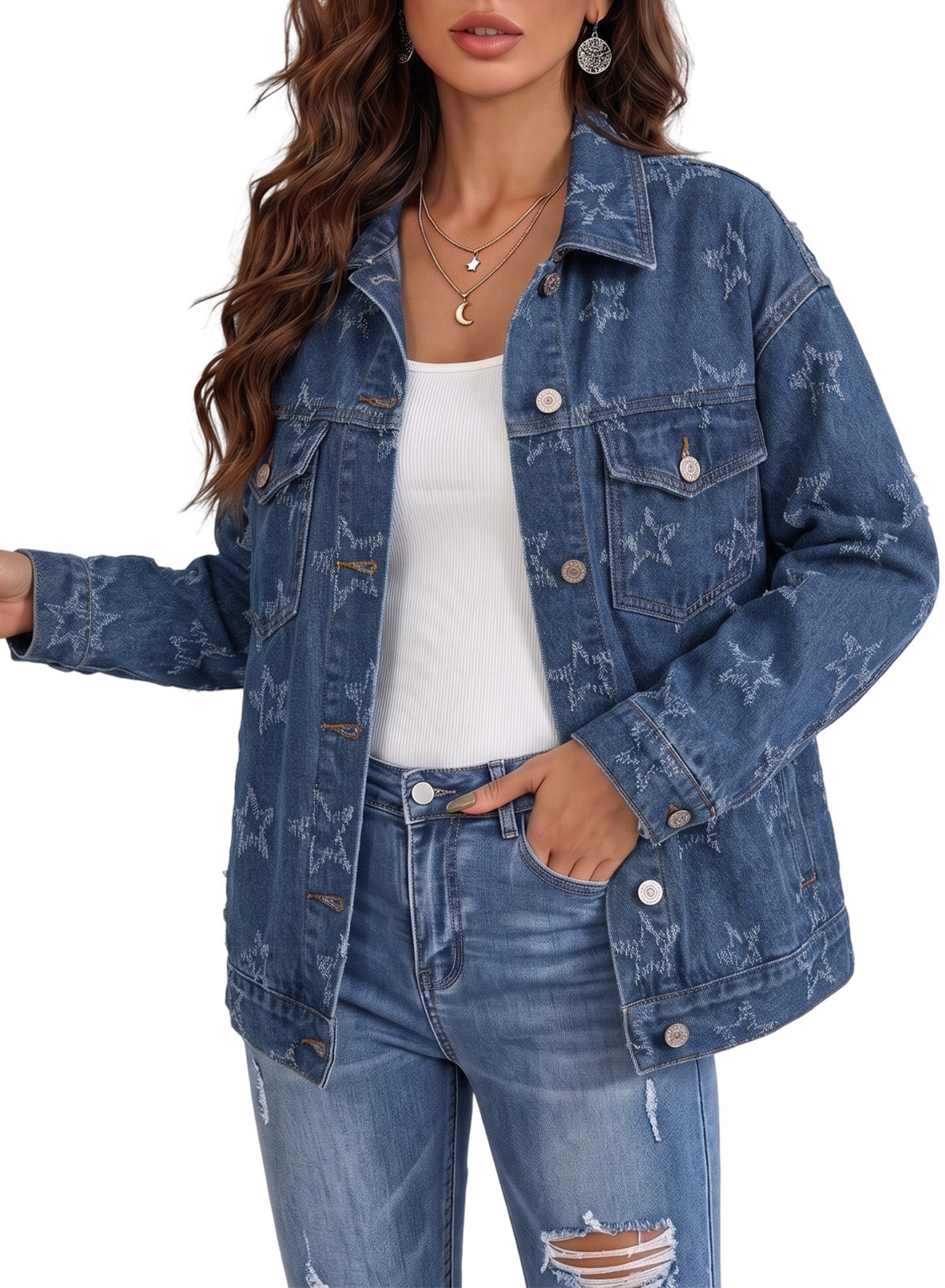 Dokotoo Womens Denim Jacket Oversized Button Down Jean Coats with Pockets