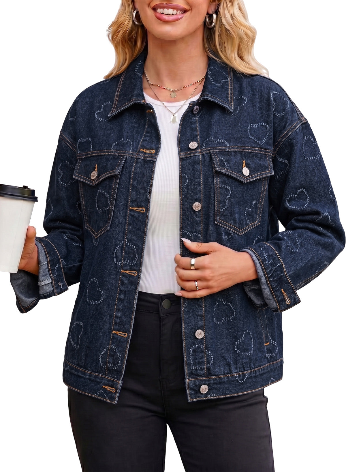 Dokotoo Womens Denim Jacket Oversized Button Down Jean Coats with Pockets