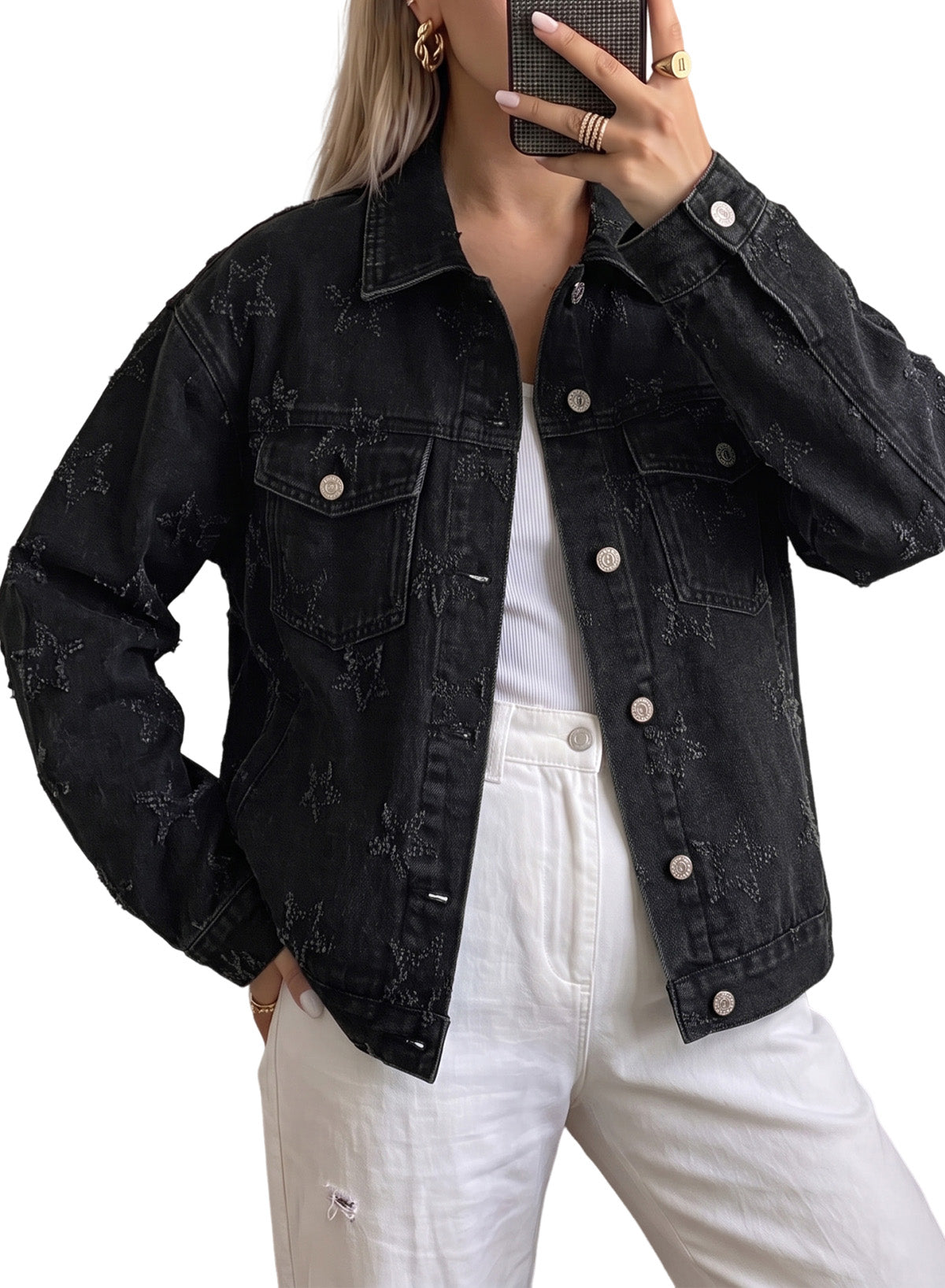 Dokotoo Womens Denim Jacket Oversized Button Down Jean Coats with Pockets
