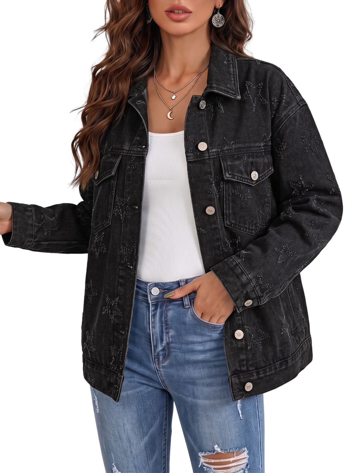 Dokotoo Womens Denim Jacket Oversized Button Down Jean Coats with Pockets