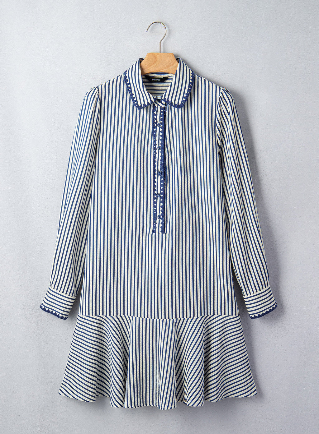 Dokotoo Womens Dresses Striped Button Babydoll Ruffle Hem Mini Dress