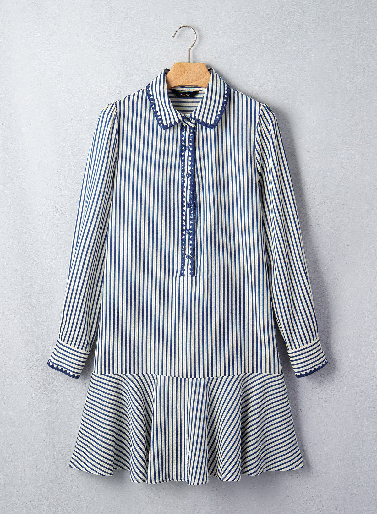 Dokotoo Womens Dresses Striped Button Babydoll Ruffle Hem Mini Dress