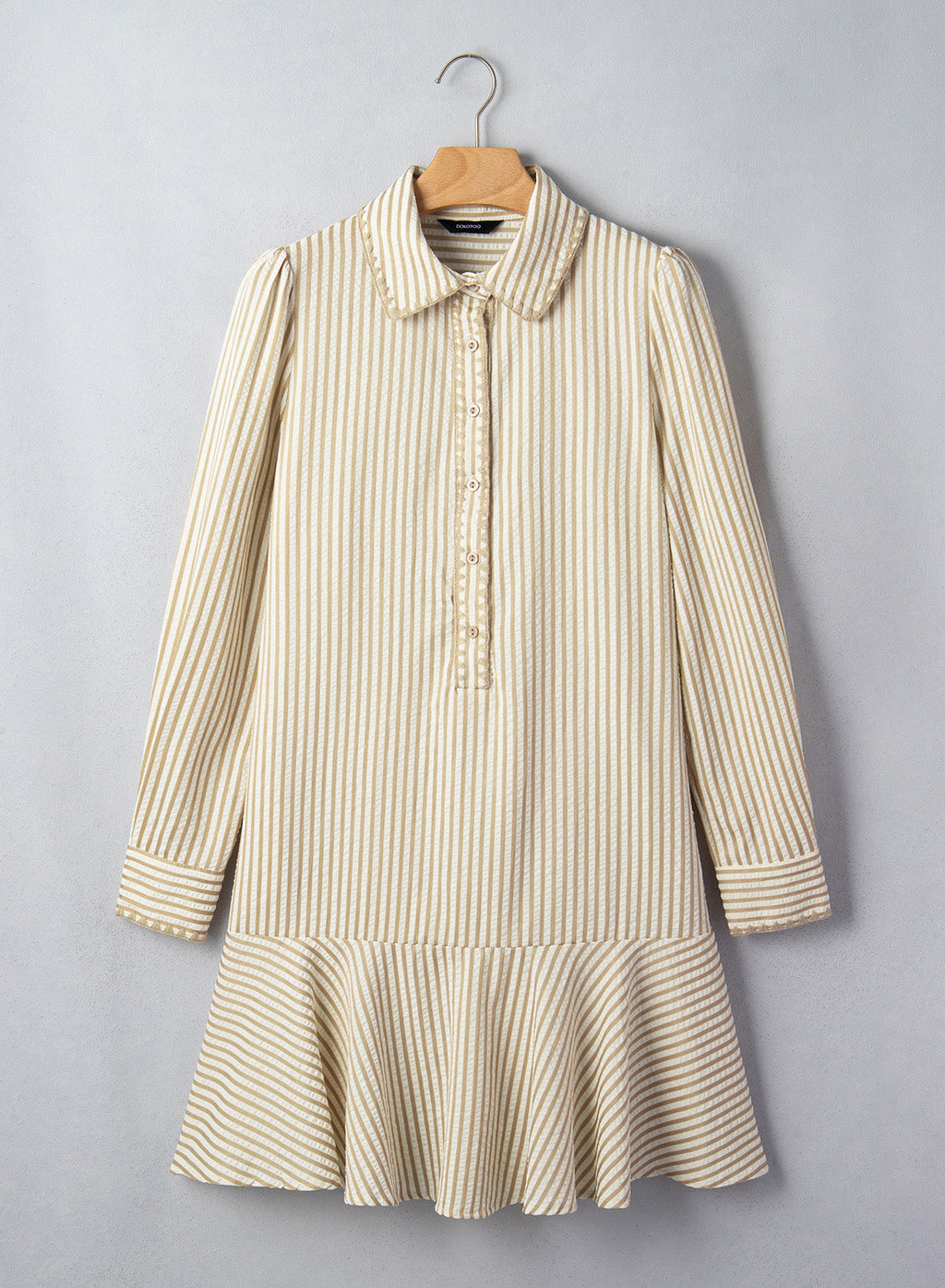 Dokotoo Womens Dresses Striped Button Babydoll Ruffle Hem Mini Dress